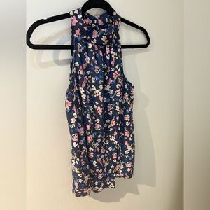 Rachel Floral Sleeveless Blouse - Navy and Pink